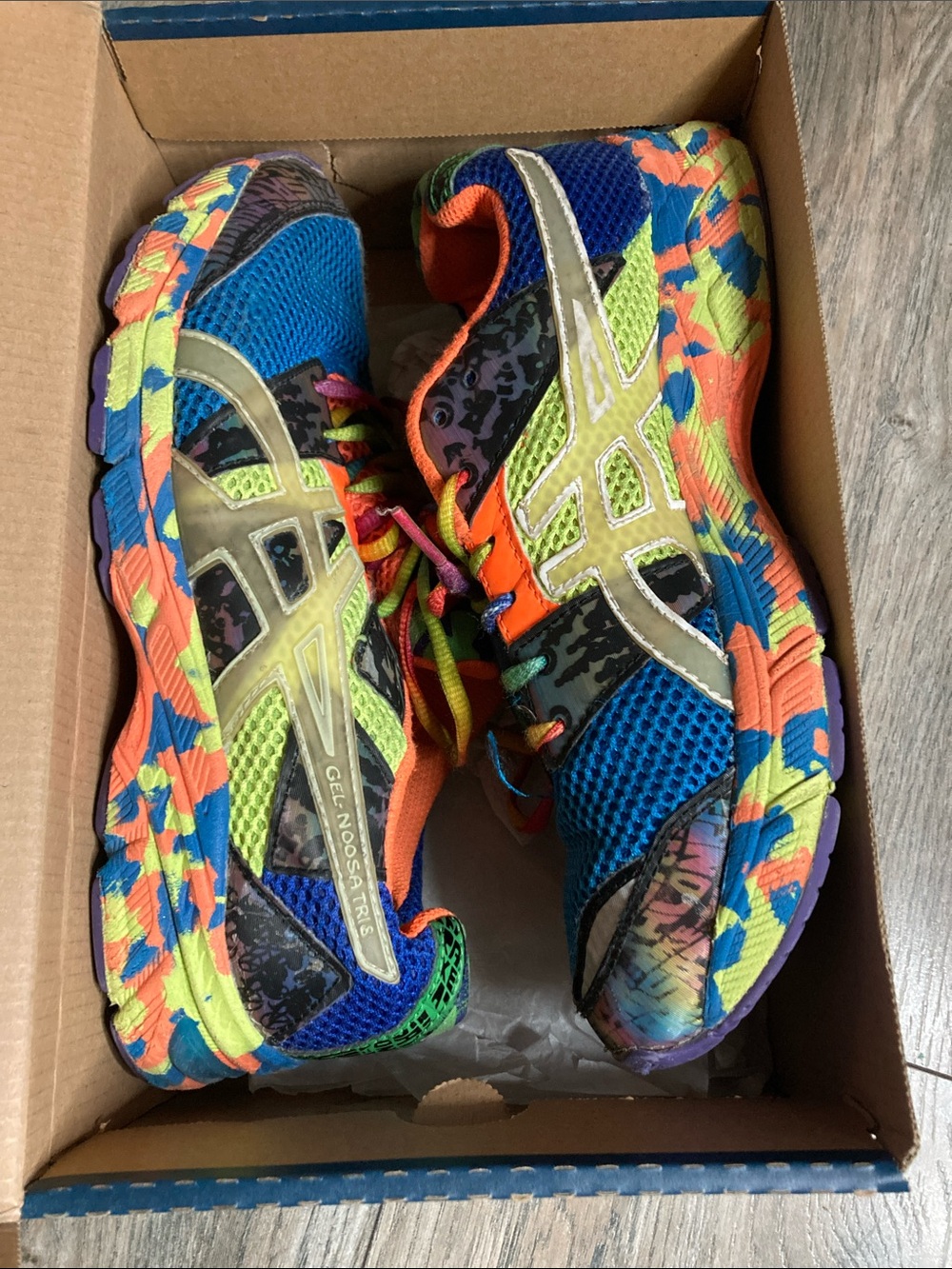 Asics Kids Blue, Neon Yellow and Orange Multi-Color Sneakers